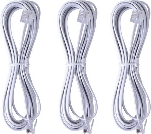 Miniatura 10 de Paquete de 3 cables RJ11 para teléfono fijo - Cable de teléfono de 6 pies - Macho a Macho para teléfono fijo y fax - Negro