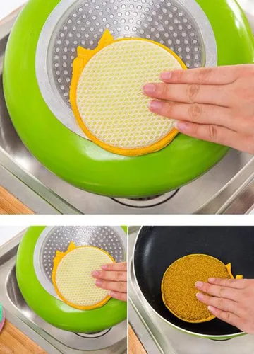Miniatura 6 de 3 piezas de forma redonda de doble cara metálica esponja esponja limpiador de platos bolas de limpieza
