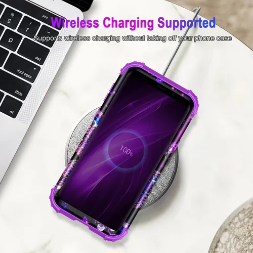 Miniatura 7 de Miqala Funda para Galaxy S9, brilla en la oscuridad, tres capas, resistente, a prueba de golpes, protección de cuerpo completo, parachoques
