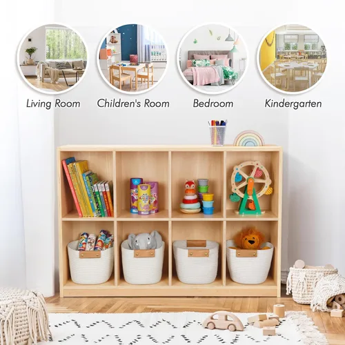 Miniatura 7 de OOOK - Gabinete de almacenamiento de madera con 8 compartimentos en forma de mochila - Organizador de juguetes para niños - Estantería para aula