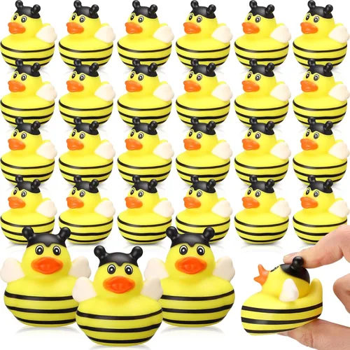Jexine 24 piezas de patos de goma, 4 estilos, juguetes de goma, divertidos y adorables, regalos de juguete para fiesta de cumpleaños, juguetes de
