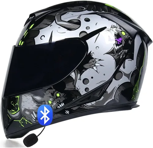 Miniatura 7 de Casco de motocicleta Bluetooth de cara completa, aprobado por DOT, abatible, antivaho, doble visera, altavoz dual integrado con micrófono