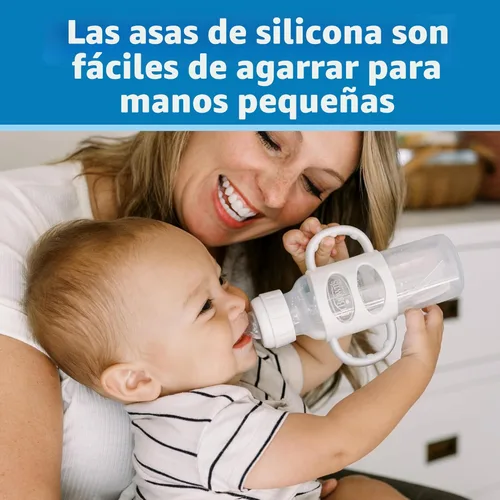 Miniatura 3 de Dr. Brown's Milestones - Botella de boquilla estrecha con 100% silicona, asas de fácil agarre y boquilla suave para sorber, 8 onzas, azul claro