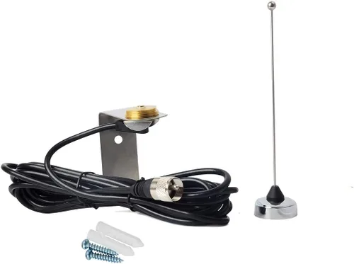 Miniatura 10 de Kit de antena HYS UHF NMO con cable coaxial RG58 de 13 pies y soporte de montaje de taladro Pretuned 150W NMO antenna kit with 13ft PL259 cable