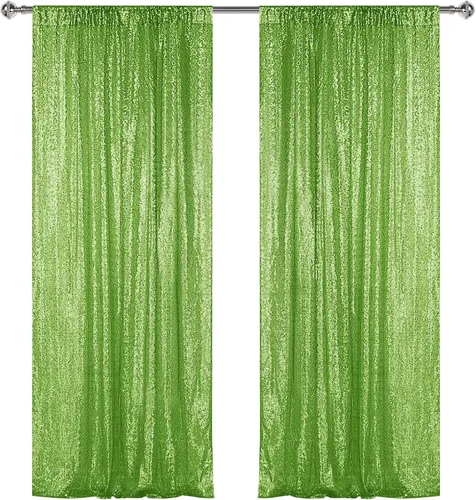 Sugargirl Cortina de fondo de lentejuelas verde manzana 2 paneles de 2 pies x 8 pies, cortinas de fondo de purpurina verde manzana, para fotografía