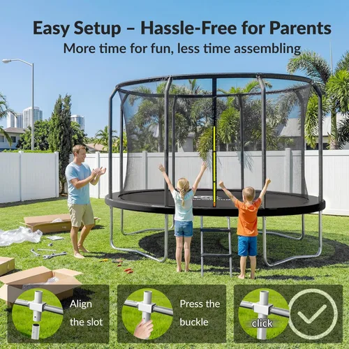 Miniatura 4 de ACWARM HOME Trampoline Outdoor 8FT 10FT 12FT 14FT 15FT 16FT Trampoline with Basketball Hoop and LED Lights, Recreational Trampolines for Kids and
