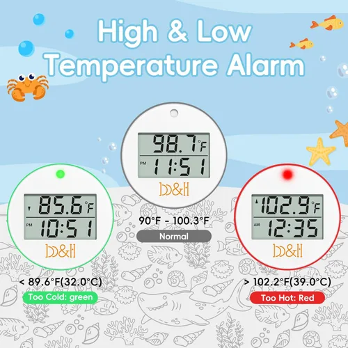 Miniatura 3 de b&h Termómetro de baño para bebé, termómetro de tiburón para monitoreo de temperatura del agua, lector digital de agua y temperatura ambiente, Azul