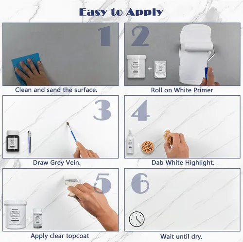 Miniatura 4 de NADAMOO - Kit de pintura para encimera de mármol blanco para cocina y baño, kit de reacabado para encimera que cubre hasta 35 pies cuadrados.