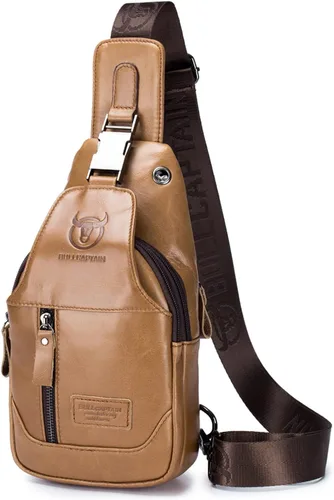 Hebetag Bolso bandolera de cuero casual para hombres y mujeres, para viajes al aire libre, senderismo, campamento, hombro, pecho