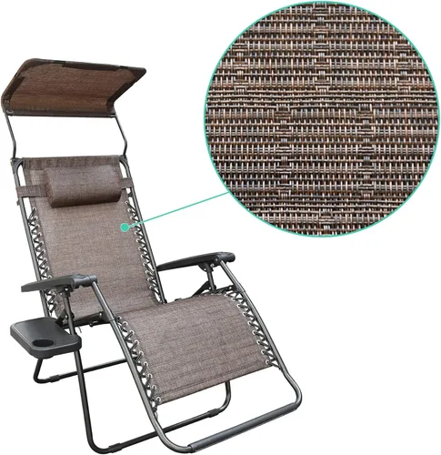 Miniatura 10 de Jeco Silla de gravedad cero de gran tamaño con sombrilla y bandeja de bebidas, malla marrón