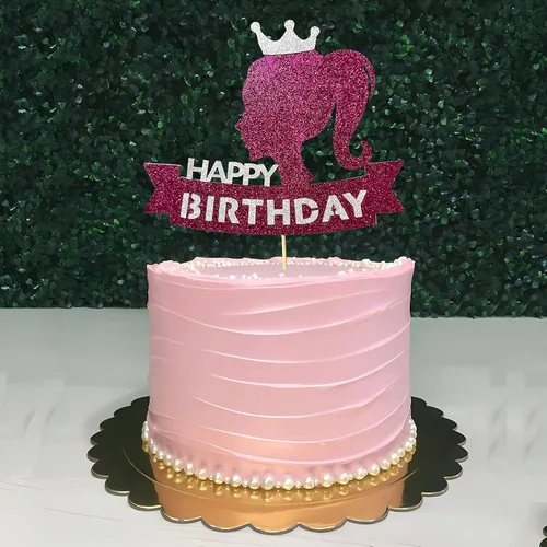 Miniatura 6 de 1 decoración para pastel de cumpleaños rosa intenso, decoración de pastel con temática de niña con purpurina, suministros de fiesta de cumpleaños
