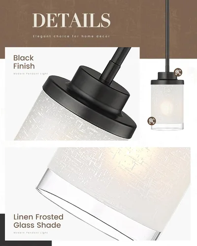 Miniatura 3 de TENGXIN TXPLBK01 - Lámpara colgante moderna, color negro mate, para isla de cocina, casa de campo, para comedor, dormitorio, bar, oficina, TXPLBK01