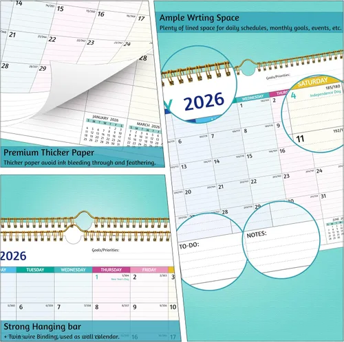 Miniatura 5 de Calendario de Pared 2026-2027 - Ene 2026 - Jun 2027, Calendario de 18 Meses 2026-2027, 14.57 x 11.42 Pulgadas, Calendario 2026, Calendario Mensual