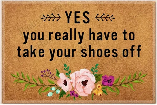 Yes You Really Have to Take Your Shoes Off, tapete de suelo de bajo perfil para interiores de 23.6 x 15.7 pulgadas, Emilyhome, multicolor