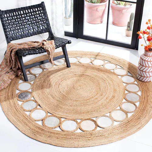Miniatura 9 de SAFAVIEH Natural Fiber Round Collection NF370Z - Alfombra redonda de yute y cuero de 3 pies, hecha a mano, color beige y negro