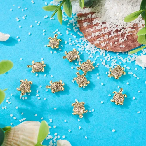 Miniatura 6 de FASHEWELRY Cuentas espaciadoras de forma animal de metal tibetano Tortuga-Dorado con Circonita