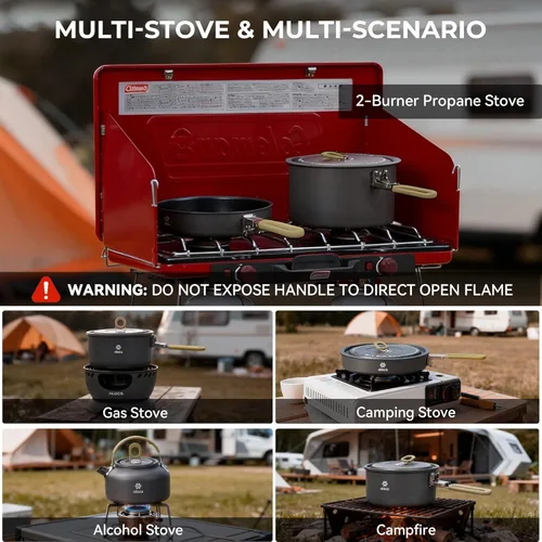 Miniatura 4 de Alocs Camping Cookware Set - Lightweight Camping Pots and Pans - Portable Outdoor Cookware with Kettle - Camping Cookware Mess Kit for 2