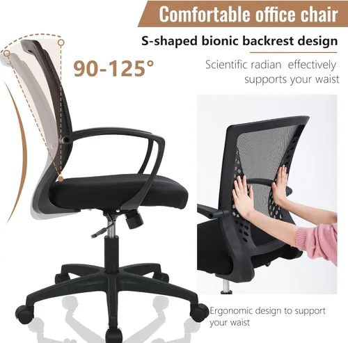 Miniatura 4 de Silla de oficina FDW para el hogar, con respaldo de altura media, para computadora, con soporte lumbar giratorio, ajustable, para trabajo, Negro