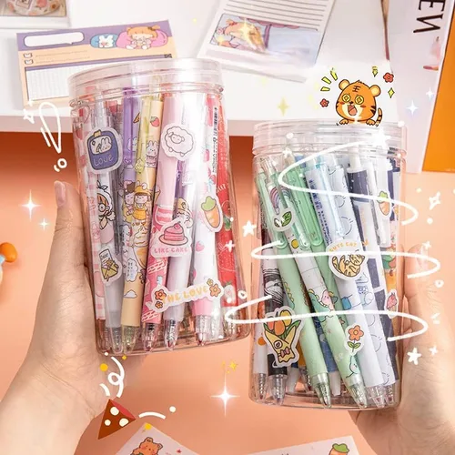 Miniatura 3 de 30 bolígrafos Kawaii con calcomanías, bonitos bolígrafos de gel retráctiles, punta bala, suministros escolares estéticos estacionarios