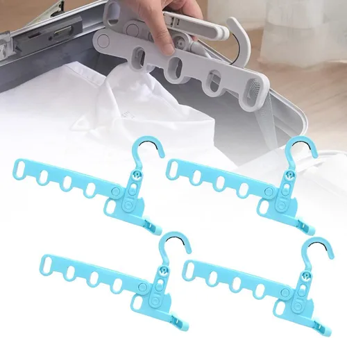 Miniatura 16 de 4 perchas plegables de viaje, colgador de ropa plegable portátil con 5 agujeros, colgador de ropa montado en la pared, estante de secado plegable