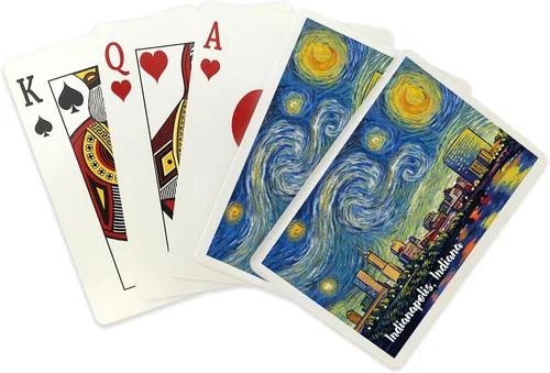 Miniatura 2 de Lantern Press Indianapolis, Indiana, Skyline, Starry Night, 52 Playing Cards for Adults, Poker Size Card Deck