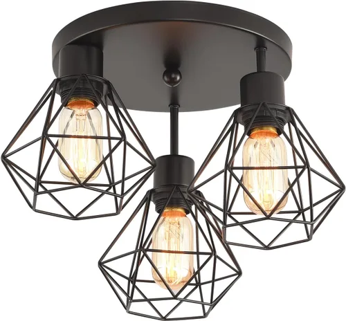 Miniatura 11 de Lámparas de techo de montaje empotrado, accesorios de iluminación de pasillo negros para techo, rústicas, de granja, con marco de metal negro