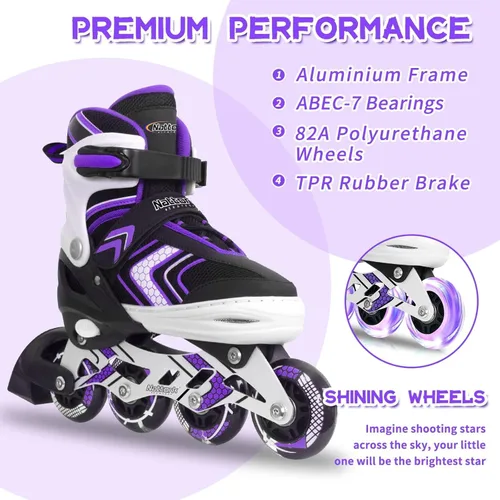 Miniatura 3 de Nattork Patines en línea ajustables para niñas y niños con ruedas completamente iluminadas, patines en línea para principiantes para niños y jóvenes