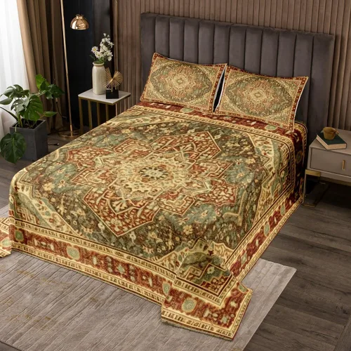Erosebridal Juego de ropa de cama oriental tamaño King, vintage, juego de colcha Art Deco de terracota, juego de edredón estético hippie, juegos de