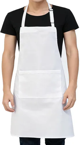 Delantal blanco, delantal de chef para hombres, mujeres y adultos, disfraz de chef ajustable, delantales largos para mujeres con bolsillos