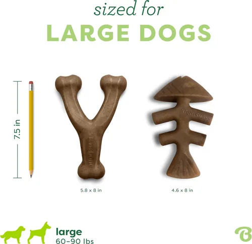 Miniatura 4 de Benebone - Paquete de 2 juguetes para masticar de hueso de pescado/hueso de deseo duraderos para perros, pescado real, tocino real, fabricados