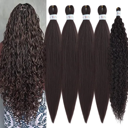 Miniatura 25 de Cabello para trenzar rizado ondulado negro 1B preestirado de onda oceánica profunda de ganchillo bohemio para trenzar de 16 pulgadas, 2 paquetes