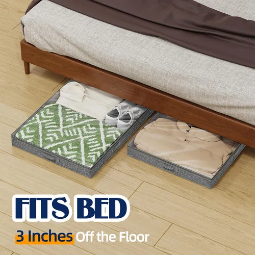 Miniatura 4 de Contenedores de almacenamiento de perfil bajo de 3 pulgadas, sin estructura, organizador de almacenamiento plegable debajo de la cama con tapa
