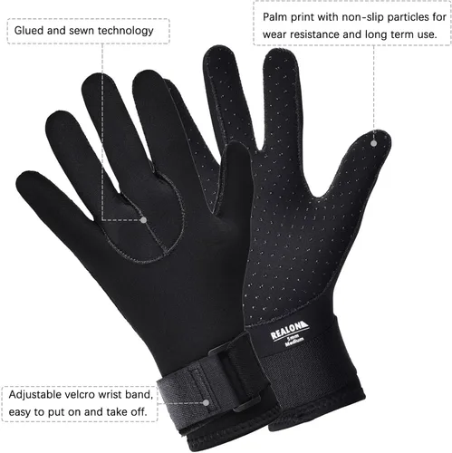 Miniatura 6 de Guantes de neopreno para buceo para hombres y mujeres, 0.197 in, cálidos con cinco dedos en agua fría, banda elástica para la muñeca antideslizante