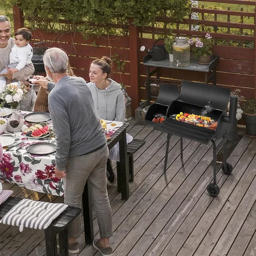 Miniatura 9 de Parrilla de carbón portátil de barril de 43.7 pulgadas, ahumador de metal para exteriores, parrilla de barbacoa de alta resistencia al aire libre