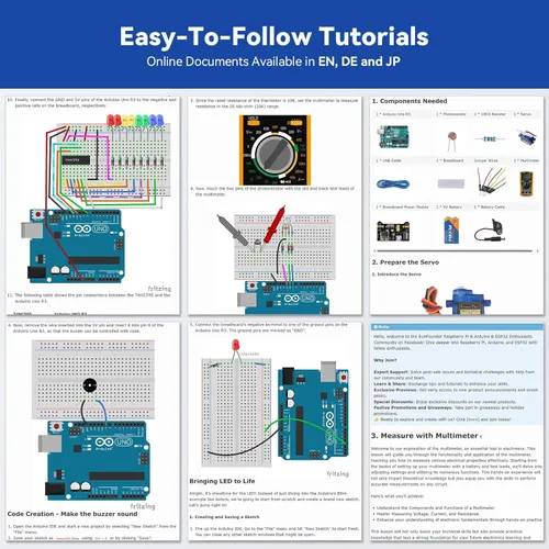 Miniatura 9 de Kit de iniciación Inventor Lab de SunFounder con placa Arduino Uno R3 REV3 original, multímetro, 34 proyectos, soporte para protoboard RAB, batería