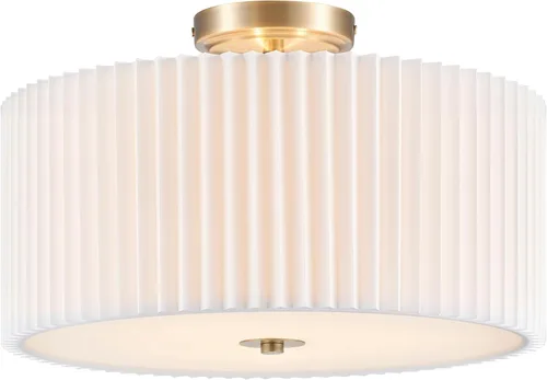 Miniatura 12 de VONLUCE Lámpara de techo semiempotrada de 12.2 pulgadas, moderna lámpara de techo de 2 luces con pantalla de tambor plisada blanca, 2 enchufes E26