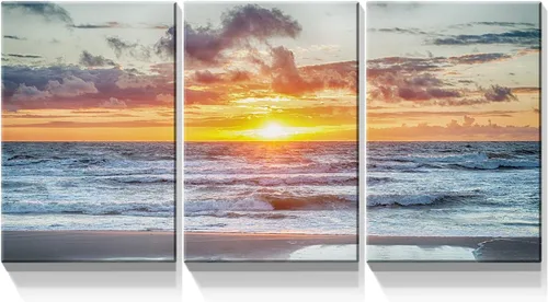 Miniatura 12 de Denozer - Lienzo decorativo de 3 paneles para decoración del hogar, mar azul, puesta de sol y playa, pintura blanca, impresión sobre lienzo, paisaje
