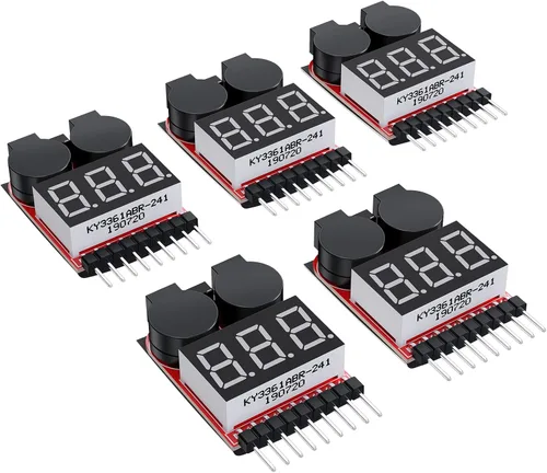 CAMWAY Probador de voltaje de batería Lipo, 5 unidades, 2 en 1, 1-8s, alarma de zumbador de bajo voltaje, probador de monitor de batería para 1-8s