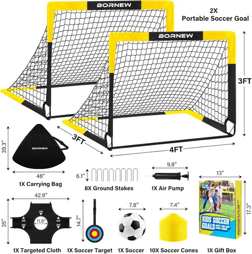 Miniatura 2 de Juego de objetivos de fútbol y balón de fútbol para niños, 6 x 4 pulgadas, 4 x 3 pies, red de fútbol portátil desplegable con objetivos de fútbol