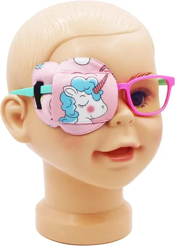 Astropic Parche de algodón 3D y seda para niños, parche de ojos para niñas para gafas | Parche médico para niños con ojo perezoso (unicornio azul,