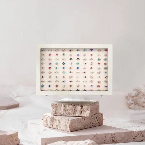 Miniatura 3 de Stratalife Organizador de joyas, bandeja de exhibición de anillos, caja de almacenamiento para anillos con tapa de vidrio, cajas de terciopelo