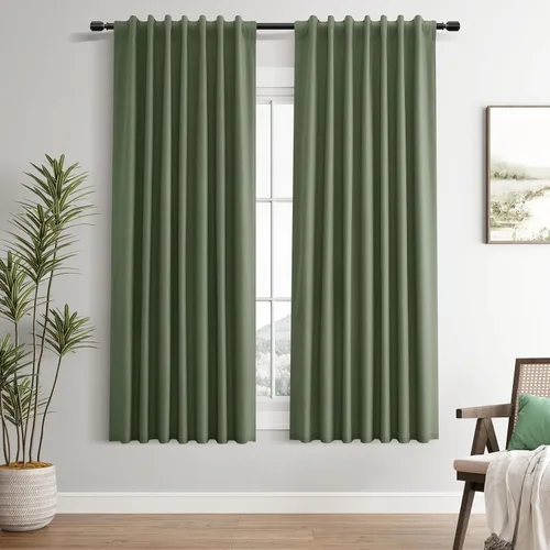 Miniatura 56 de Guken Cortinas opacas de lino, 2 paneles rústicos, elegantes, 100% opacas, con aislamiento térmico, banda de ganchos y trabilla trasera, 52 x 84
