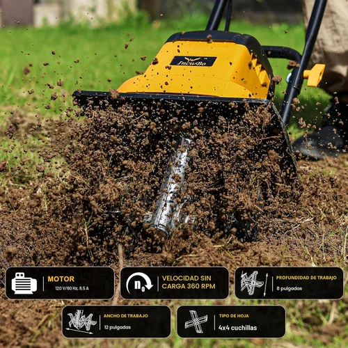 Miniatura 6 de IncwBo 12 Pulgadas 8.5 Amperios Cultivador de Tierra con Cable de 8 Pulgadas de Profundidad, Cultivador Eléctrico de Jardín de 360 RPM con Enchufe