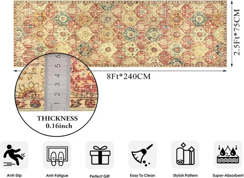 Miniatura 2 de Lahome Alfombra marroquí para pasillo, 2'5''x8' alfombras para cocina, alfombras antideslizantes lavables para pasillos, alfombra ultradelgada Rojo