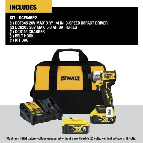 Miniatura 2 de DEWALT Taladro de Impacto 20V MAX, Inalámbrico, 3 Velocidades, 2 Baterías y Cargador Incluidos (DCF845P2)