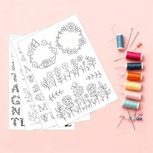 Miniatura 7 de 114 patrones de bordado solubles en agua, papel de punto con diseños de letras florales, hoja de transferencia soluble para estabilizador de costura
