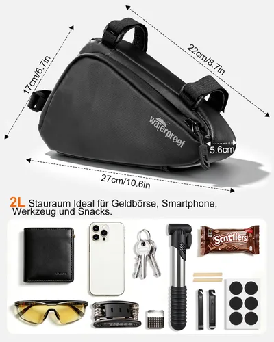 Miniatura 3 de NDakter Bolsa de Almacenamiento para Cuadro de Bicicleta 2L, Bolsa Triangular Impermeable para Bicicleta, Paquete de Ciclismo para Teléfono