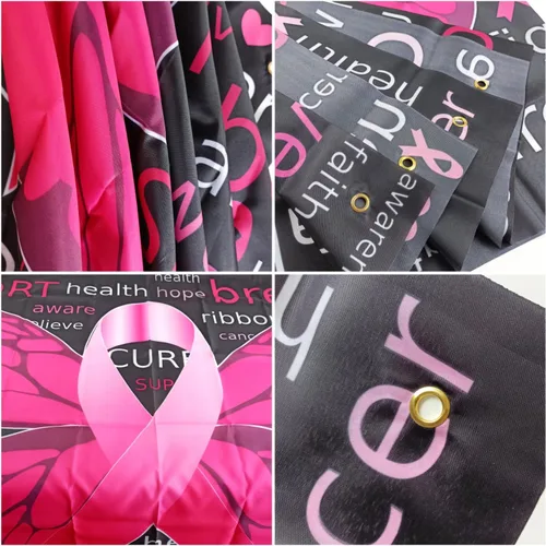 Miniatura 3 de Cartel de fondo de concientización sobre el cáncer de mama con 70.8 x 43.3 pulgadas, pancarta de cinta rosa con texto en inglés "Hope Faith