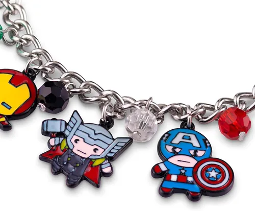 Miniatura 3 de The Avengers Chibi Form Characters - Pulsera esmaltada de 0.591 in Pulsera de cadena con acabado de plata pulida con cuentas