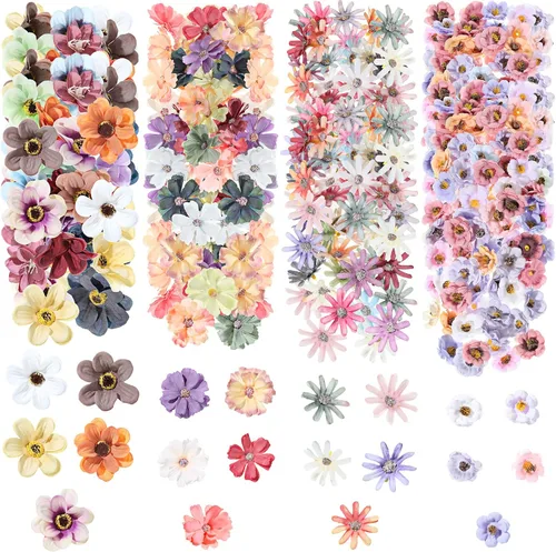 Cindeer 217 piezas de mini cabezas de flores de seda a granel, pequeñas flores falsas para manualidades, flores artificiales 3D de tela suelta para